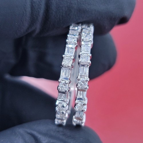 14k white gold diamond hoop earrings - Picture 5 of 12