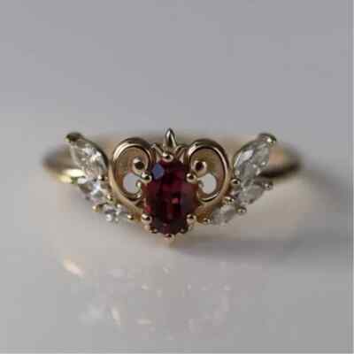 2Ct Oval Cut Lab-Created Garnet Diamond Wedding Ring 14k Yellow Gold Over Silver