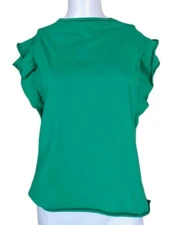 Zara Trafaluc Blouse Woman L Green Top Ruffled Sleeves Hem Less Casual Beach