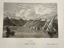 Ilva Isola D'Elba Antique Steel Engraved Picture 1858 Mediterranean Panoramic...