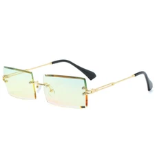 Retro Rimless Rectangle Sunglasses Trendy Frameless Square Candy Color Glasses