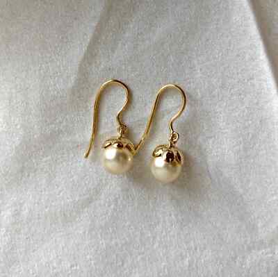 3Ct Round Cut Real Pearl Solitaire Drop & Dangle Earrings 14K Yellow Gold Plated