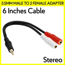 3.5mm Male to 2 Female Audio Adapter 6 in Cable AUX Stereo Headphone Splitter