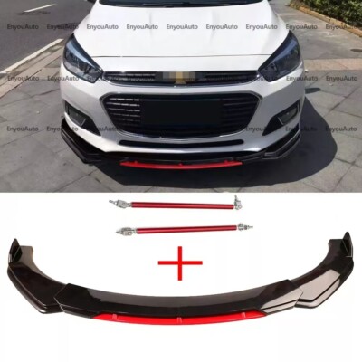For Chevrolet Cruze Front Bumper Lip Spoiler Splitter Strut Rods Black Red