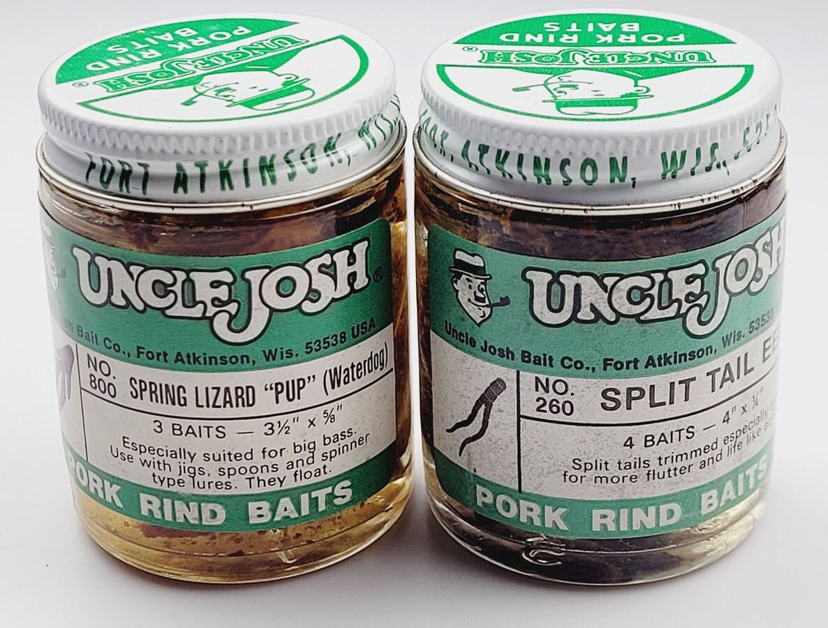 Uncle Josh Pork Rind Jig Trailers 2 Glass Jars eBay