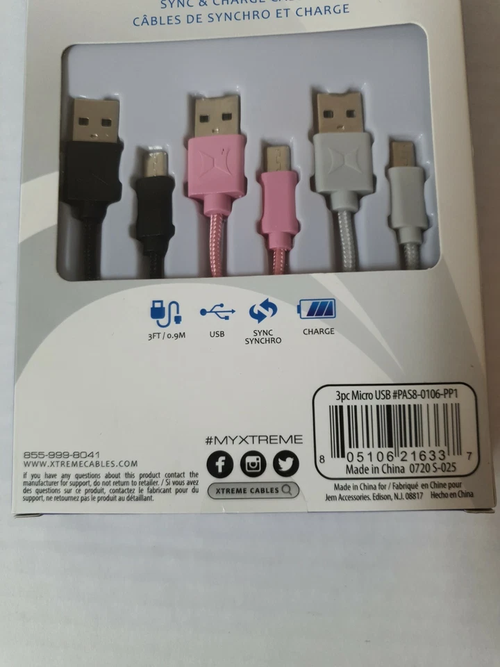 Xtreme Power 3 Pack Micro USB Sync & Charge Cables, High speed transfer, New.  - Image 3 of 4