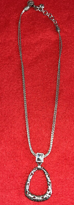 Brighton Silver Tone Double Strand Floral Pendant W/Rhinestone Necklace ...