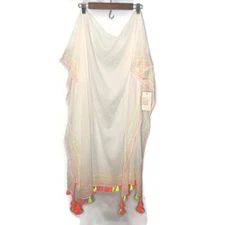 Golden Sun Vacay Ready Castaway Neon Tassle Gauzy Sarong O/S NWT!