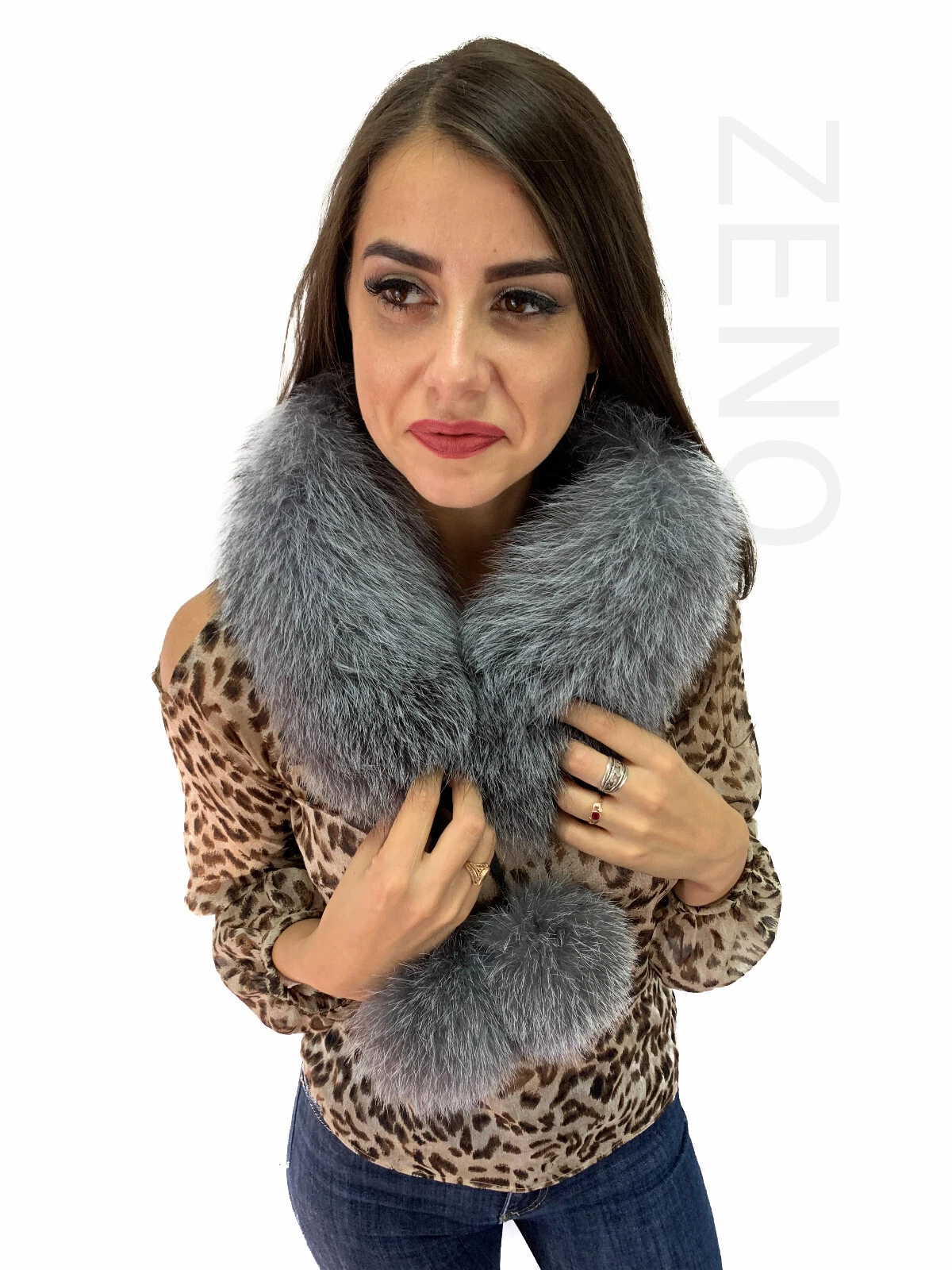 Blue Frost Fox Fur Scarf 27' (70cm) Natural Saga Furs Detachable PomPom's