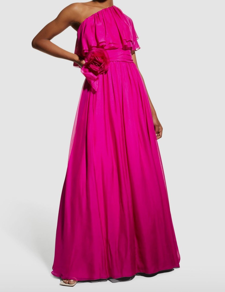 $595 Aidan Mattox Women's Purple One-Shoulder Tiered Popover A