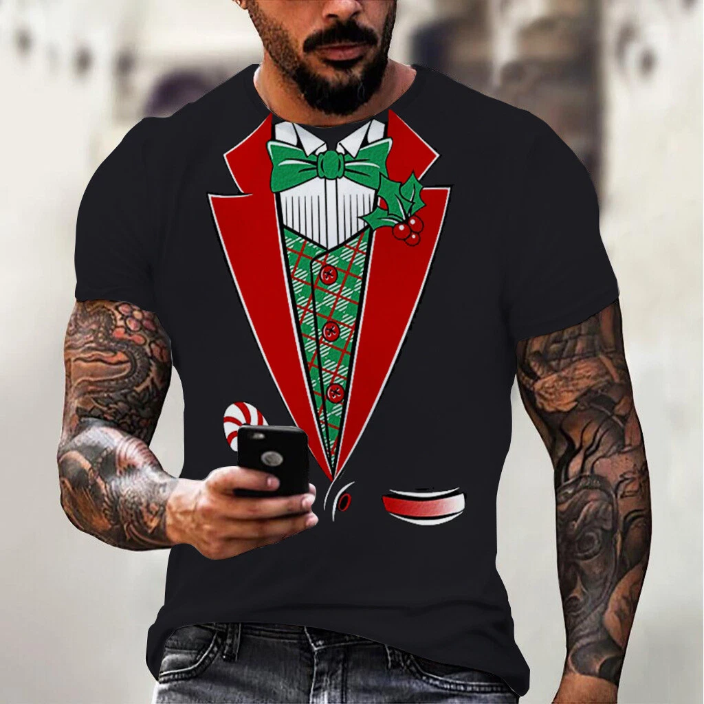 Christmas Tuxedo Xmas Santa Bow Tie Tees Tux Party Short Sleeve T Shirt Funny