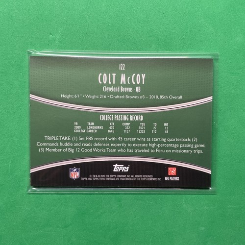 2010 Topps Triple Threads #122 Colt McCoy Auto Triple Relic RC 6/50 Browns - Picture 2 of 3