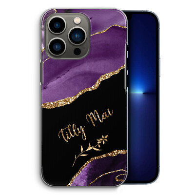 Personalisierte Handyhülle Initiale für iPhone 13/12 Blume Lila Marmor Hardcover