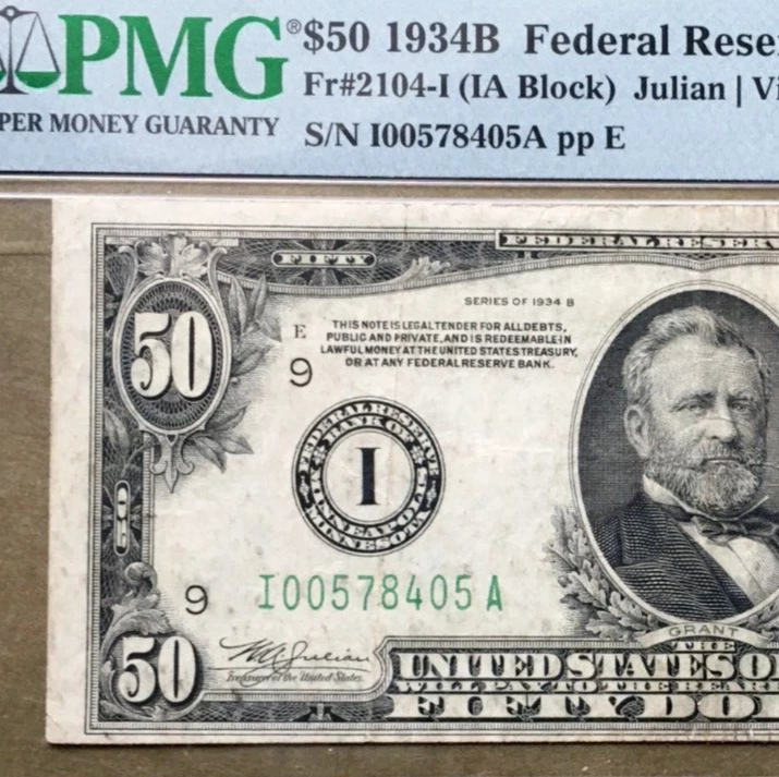 1934B $50 FRN MINNEAPOLIS [] PMG35 CVF   FR 2104-I  [] RARE [] Ser# I 00578405 A - Image 3 of 3
