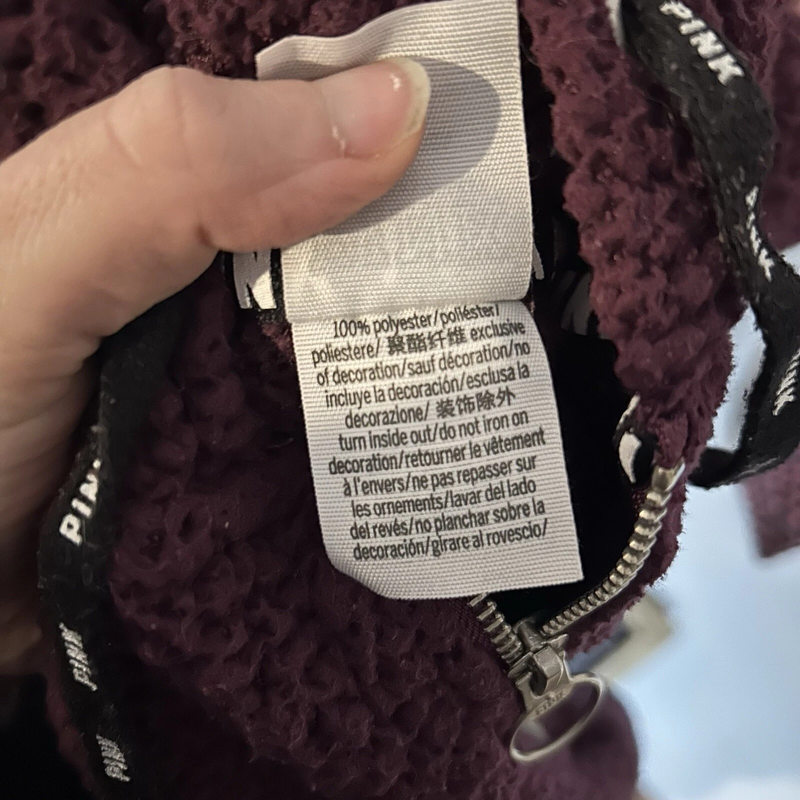 UNDERCOVER Felpa con cappuccio ROSA donna M logo sherpa tasca prugna viola accogliente calda 1 2 zip pullover