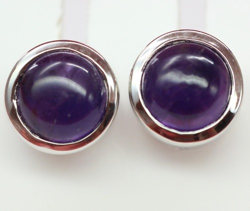 Bague Vintage Argent Massif 925 - 2 Tons - Monture Panier Haut Avec Cabochon Améthyste - Taille 59 - Très Bon état Occasion