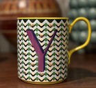 Anthropologie Parker Stoneware Monogram Mug “Y” - 14.8 oz - Micro Geo NWOB