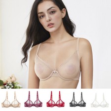 Women Lace Push Up Shelf Bra Tops Sheer 1/4 Cups Underwired Bralette Lingerie
