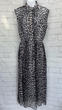 Jolie Moi MIDI Shirt Dress Grey Black Animal Print Size 10 Chiffon Party Cottage