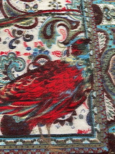Antique 100% thin wool wolle XXL square scarf with amazing bird patterns 52" - Picture 10 of 17