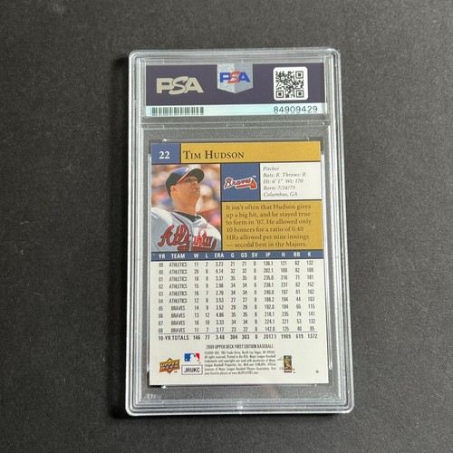 2009 Upper Deck #22 Tim Hudson Signed Card PSA Slabbed Auto Braves - Picture 2 of 2