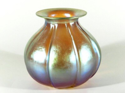 WMF Myra Glas ° Lüsterglas Rippenvase ° art deco art glass ° ikora era  