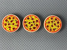 LEGO Pizza 2x2 Round Tan Tile Cheese Pepperoni Black Olives Green Peppers (x3)