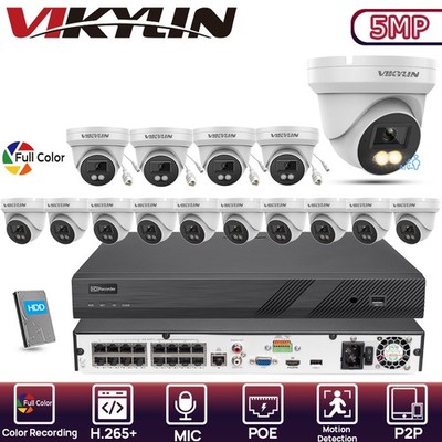 Vikylin 16POE 16CH NVR Full Color Turret Mini 5MP Security IP Camera Systems lot