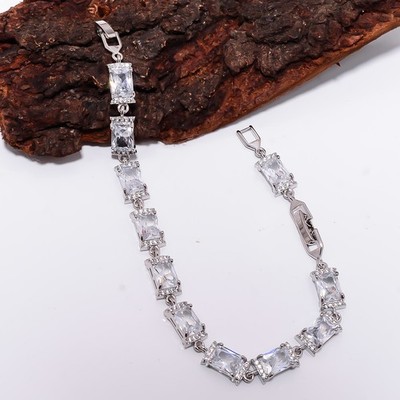 White Topaz, CZ 925 Sterling Silver Adjustable Bracelet 7-8'' B140121