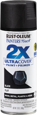 334020 Painter'S Touch 2X Ultra Cover Spray Paint, 12 Oz, Flat Black