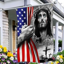 Aroxtms One Nation Under God Flag Christian Jesus American Flags for Outside...