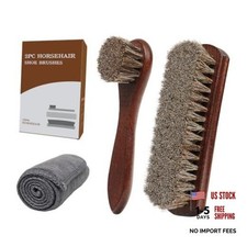 3-Piece 100 Horse Hair Shoe Brush Kit Premium Dauber Applicators Leather Care
