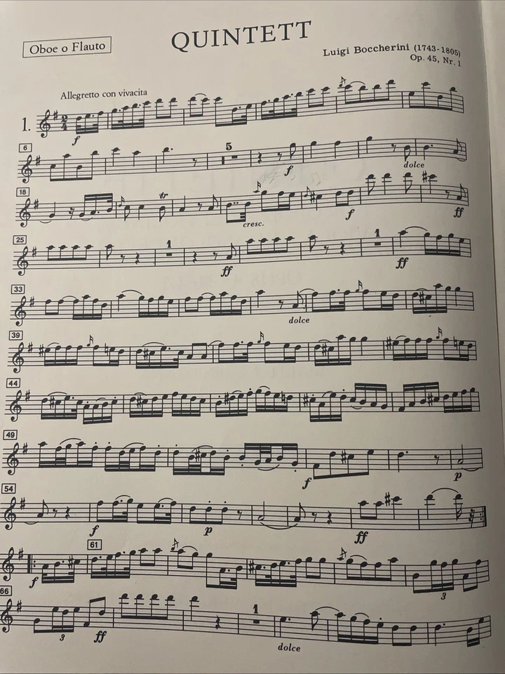 Boccherini Oboe Quintet. All Parts. Edition Peters EUC - Image 3 of 4