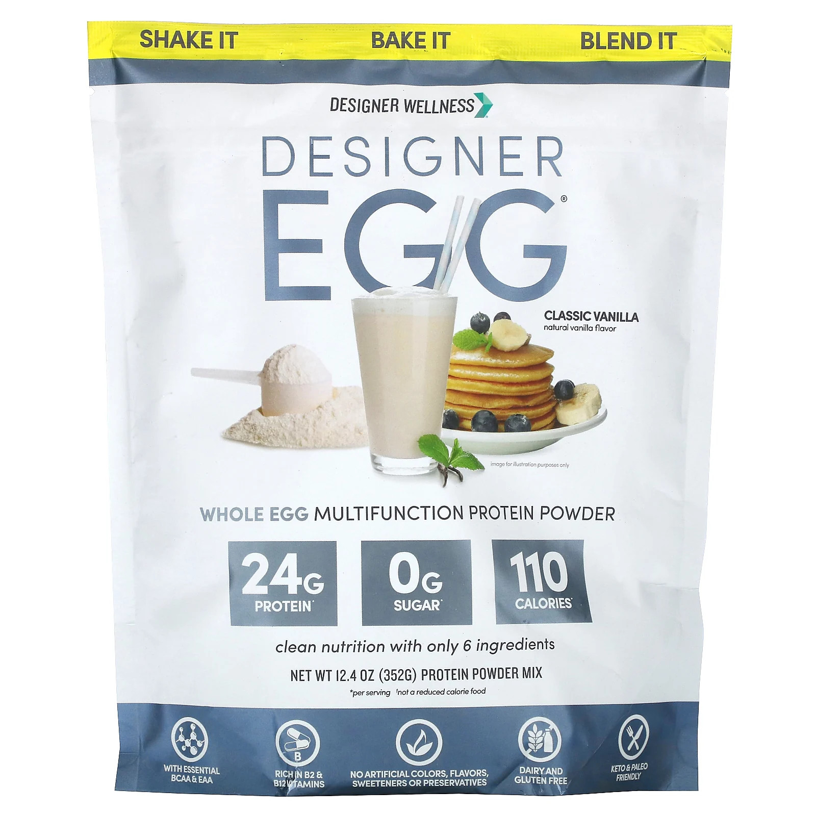 Designer Egg , Whole Egg Multifunction Protein Powder, Classic Vanilla, 12.4 oz