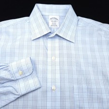 Brooks Brothers Dress Shirt Mens 15 33- Blue White Check Regent Pinpoint Oxford