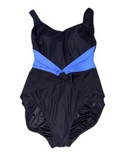 Longitude Women  s Size 14 Black Blue One Piece Swimsuit