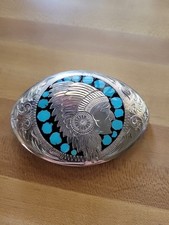 Vintage Hand Made " Indian Chief " Turquoise Belt Buckle Excellent Condition.