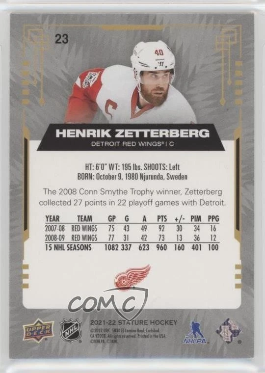 2021-22 Upper Deck Stature Green Photo Variant /66 Henrik Zetterberg #23 - Image 2 of 2
