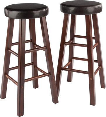Maria 2-Piece Bar Stool Set with Faux Leather Seat, Walnut Finish