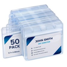 50 Pack Extra Thick Horizontal Badge Holder Plastic Clear ID Card Holder