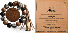 Mama Beaded Wristlet Keychain with Leopard Print Beads, Wood Bead