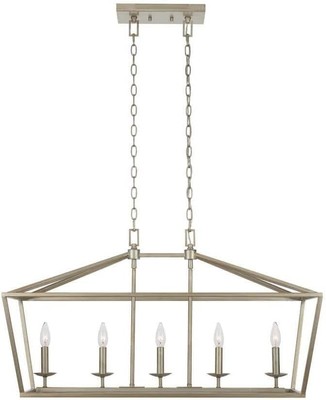 Weyburn 36 in. 5-Light Brushed Nickel Farmhouse Linear Chandelier Light Fixture
