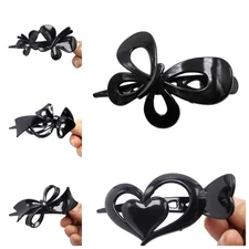 5pcs Assorted Black Elegant Hair Clips - 105mm Large Plastic Butterly Duckbill