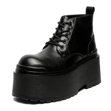 Men's Fashion Punk Faux Leather Shoes High Platform Lace-up Ankle Boots Biker