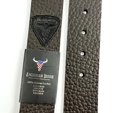 AMERICAN BISON Leather Belt Men's 40 Pebbled Brown Logo Metal Pin Buckle NWT