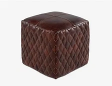 Surya Leonardo Leather Pouf 18"H X 18"W X 18" Brown
