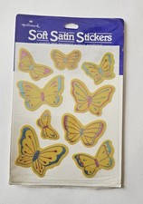 Vtg Hallmark Soft Satin Stickers NIP Yellow Butterflies fabric butterfly
