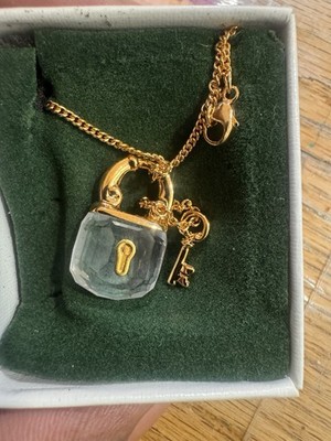 SWAROVSKI Crystal Memories  Necklace Lock Key Motif Pendant Gold Color NEW