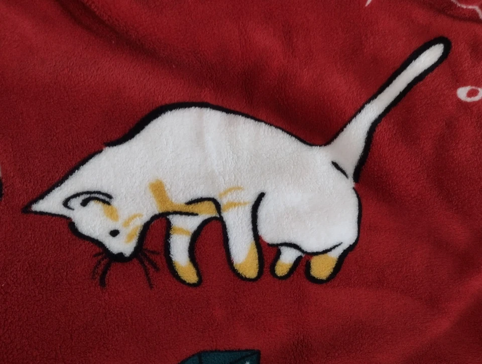 Vera Bradley Rojo Vacaciones Gatito Gato Navidad Manta Cálida Vellón 84"x52" Foto 4 de 4