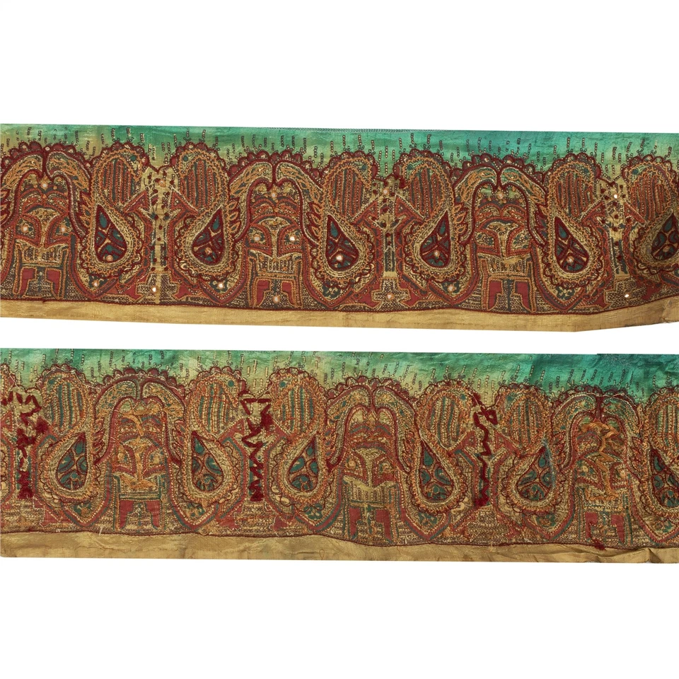 Espejo bordado con borde de sari/sari vintage de encaje marrón seda con borde de 1 yarda Foto 3 de 4